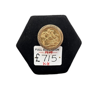 9ct mounted 1909 Full Sovereign