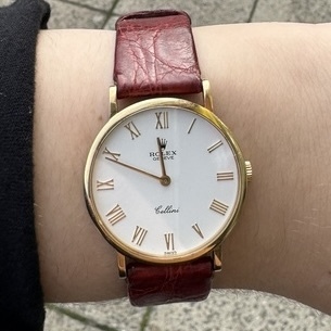 18ct Rolex Cellini On A Red Leather Strap