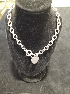Silver heart t bar necklace